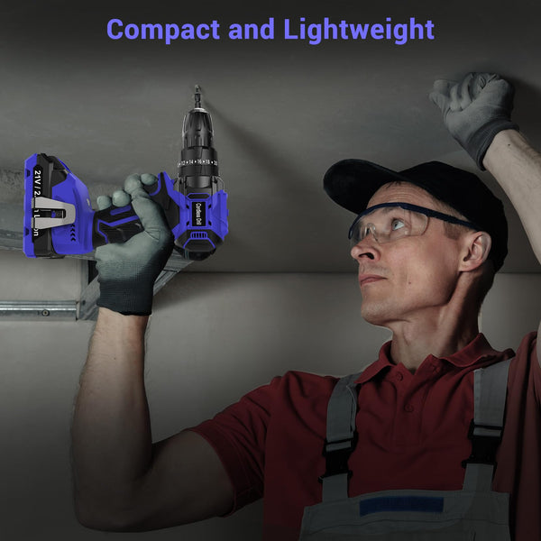 MHPRO Cordless Drill, Power Drill Brushless 21V, Cordless HammerDrill with 2 Batteries 2000mAh, 20+3 Torque, 45N.m Max DrillSet, LED Light, 2 Speed, 14PCS Accessories for Home and Garden DIY Project