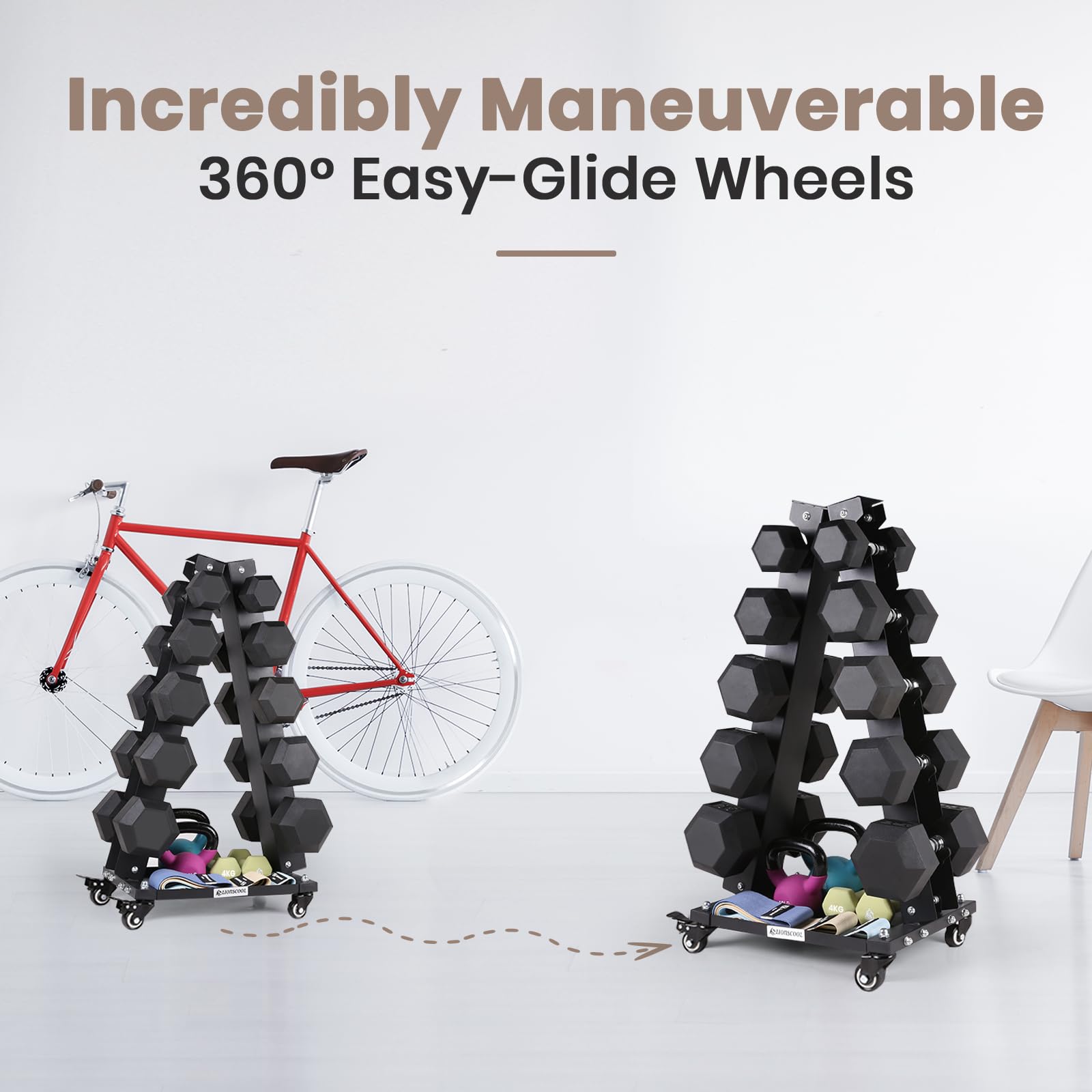 LIONSCOOL Premium Solid Steel Dumbbell Rack Stand Only, A-Frame Portable Weight Storage Organizer with Tray and Wheels (Medium, 300 LBS)