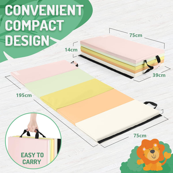 PhysKcal 5-Panel Folding Gymnastics Tumbling Mat with Carrying Handles, Thick Exercise Mat, Foldable Tumbling Mat for Kids, Padding for MMA,
