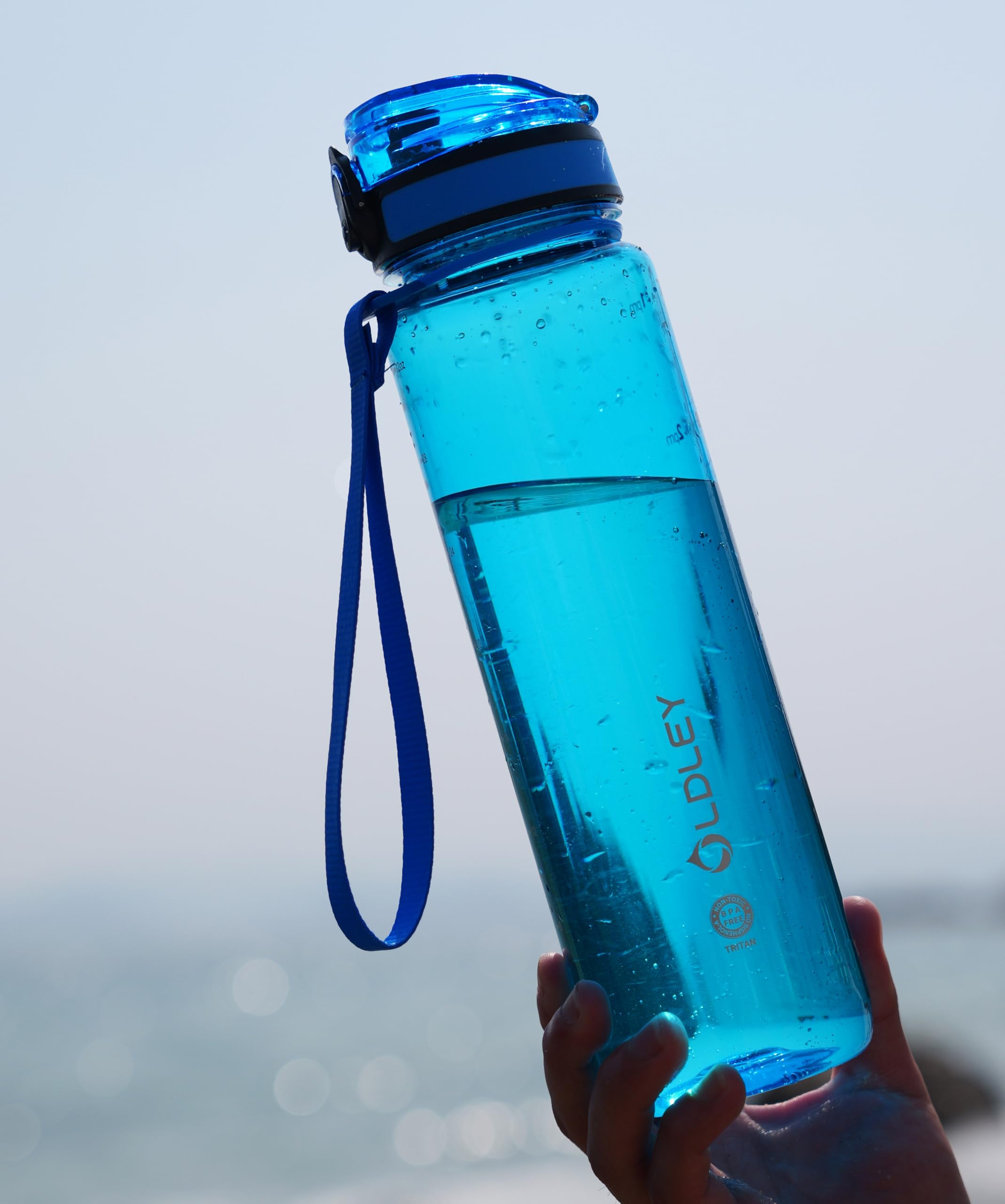 OLDLEY 1L/32oz Sports Water Bottle, 1000ml Motivational Drinks Bottle with Time Markings Leak Proof Drink & Lock Cover & No Straw, BPA Free for Adults Women Men Gym School Cycling Running Hiking