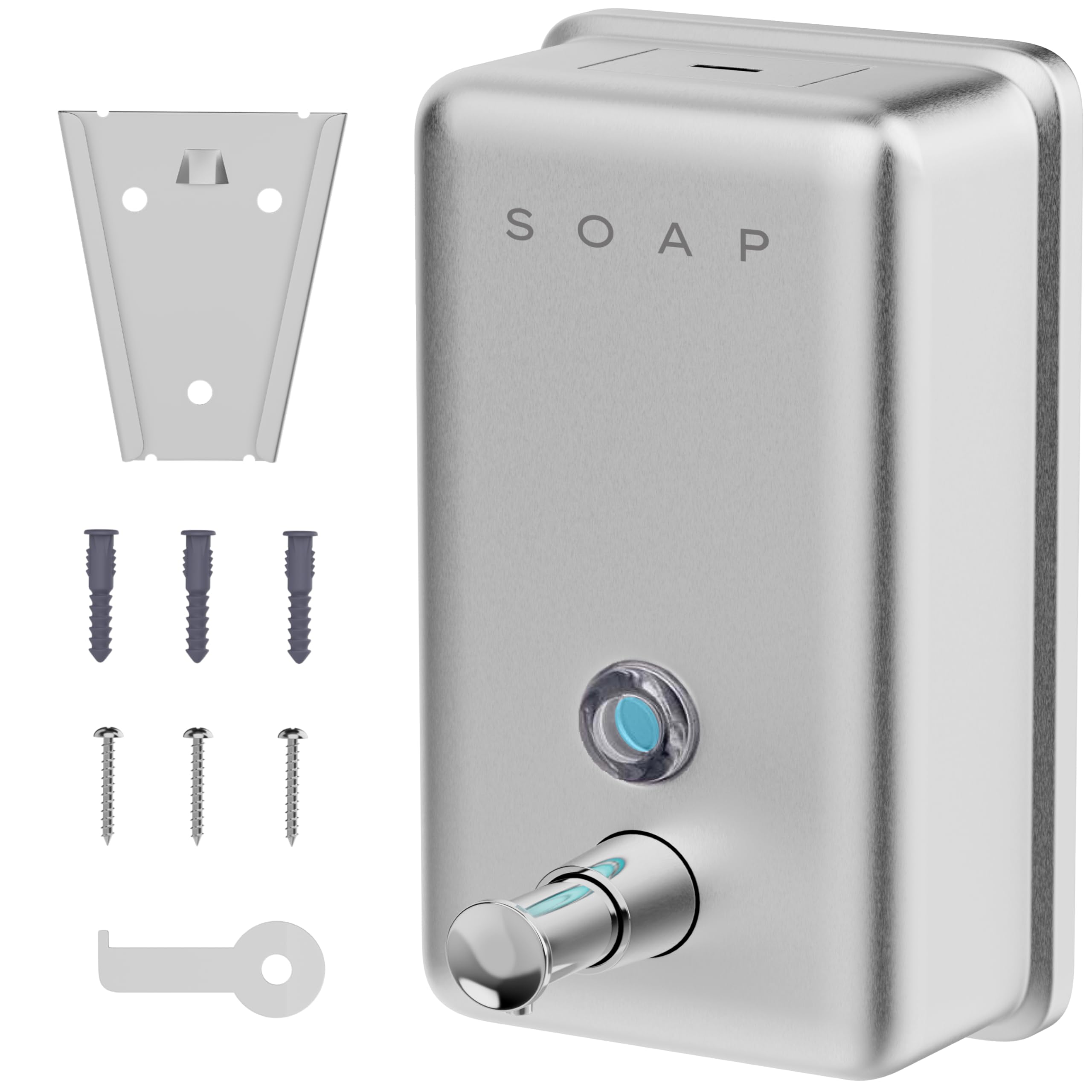 Hovea - Wall Mounted Soap Dispenser 1100ml - Stainless Steel - Rustproof & Leakproof - With Key Lock - For Dish Soap, Liquid Soap - Hand Wash