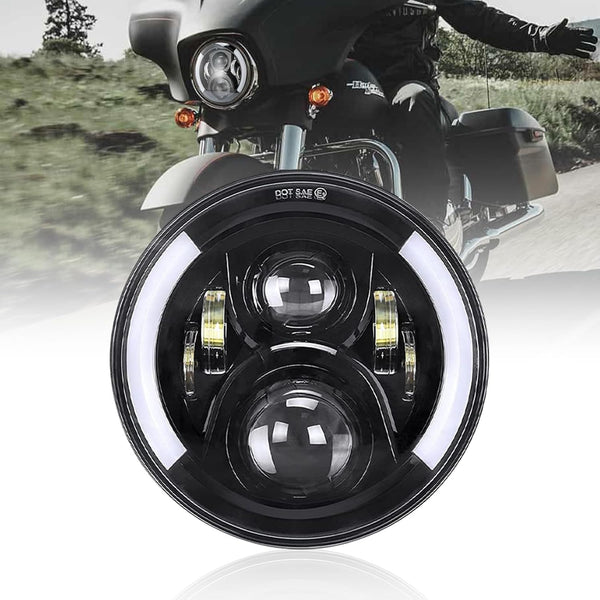 TANZEDMI 7 Inch LED Motorcycle Headlight with Amber Halo Turn Signal White DRL High/Low Beam Angle Eyes Compatible with Motorcycles Electra Glide Street Glide Fat Boy Road King Headlamp
