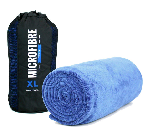Immaculate Textiles Extra Large Microfibre Beach/Travel/Swim Towel for Adults - 2x1m - 400GSM (Blue)