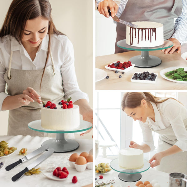 Cake Turntable 12 Inch, Uten Cake Stands, Glass Cake Decorating Display Stand, 33pcs Cake Decorating Set, Straight & Offset Spatula, Cream Scraper