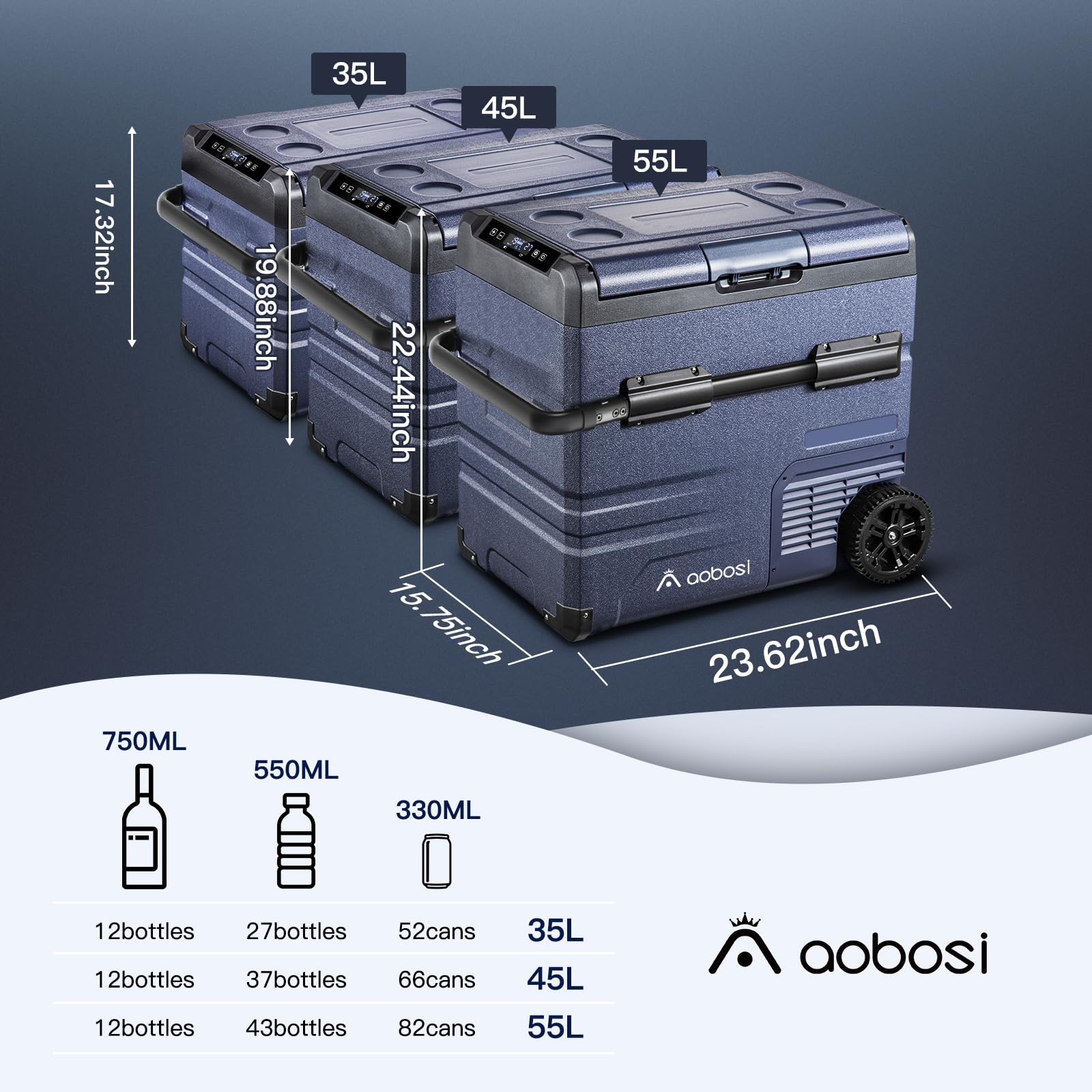 AAOBOSI Compressor Camping Fridge 95L, Car Fridge Dual Zone with 12/24V DC and 100-240V AC, -20°C to 20°C Portable Freezer for Car, Campervan, Lorry, Truck, Boat
