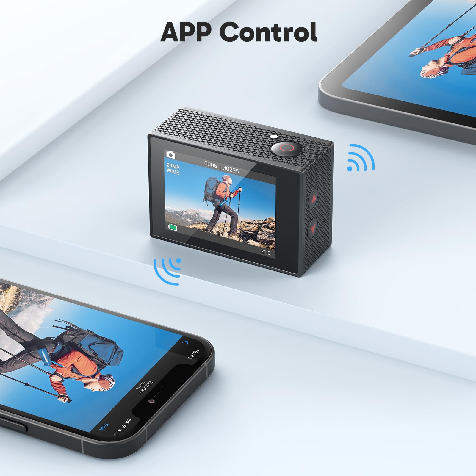 AKASO EK7000 Action Camera Floating Hand Grip Bundle - Includes 4K30FPS EK7000 Underwater Camera, Floating Hand Grip, 2 Batteries, Carrying Case, and Accessory Kits