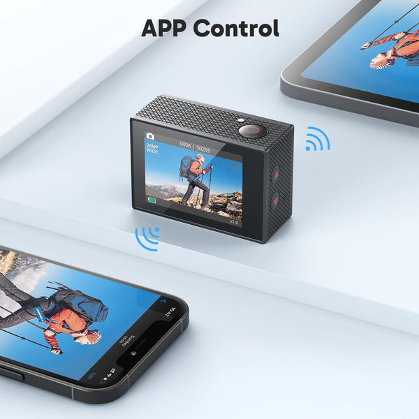 AKASO EK7000 Action Camera Floating Hand Grip Bundle - Includes 4K30FPS EK7000 Underwater Camera, Floating Hand Grip, 2 Batteries, Carrying Case, and Accessory Kits