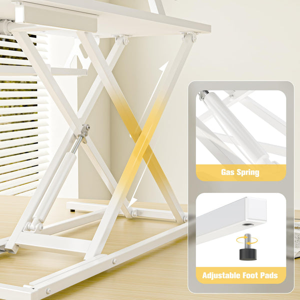 ERGOMAKER Height Adjustable Standing Desk Converter - 101cm (40 Inch) Wide Platform Tabletop Workstation - Quick Sit to Stand Desk Riser for Dual Monitors White