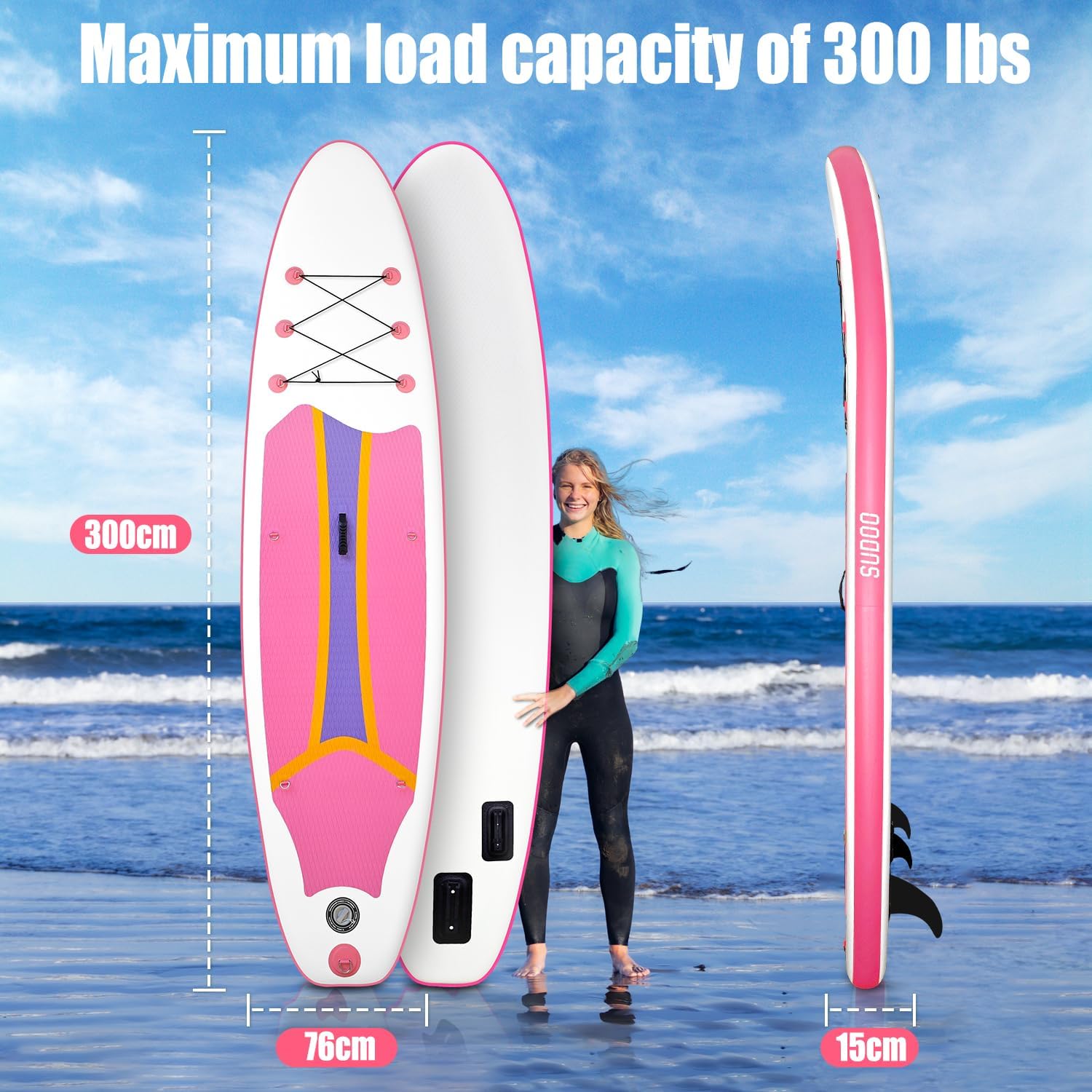 SUDOO 10FT 3M Inflatable Stand Up Paddle Board SUP Board 6” Thick Surfboard Lightweight Non-Slip EVA Deck SUP Package Complete Kit for All Skill Beginners Adults Fishing Yoga Surfing