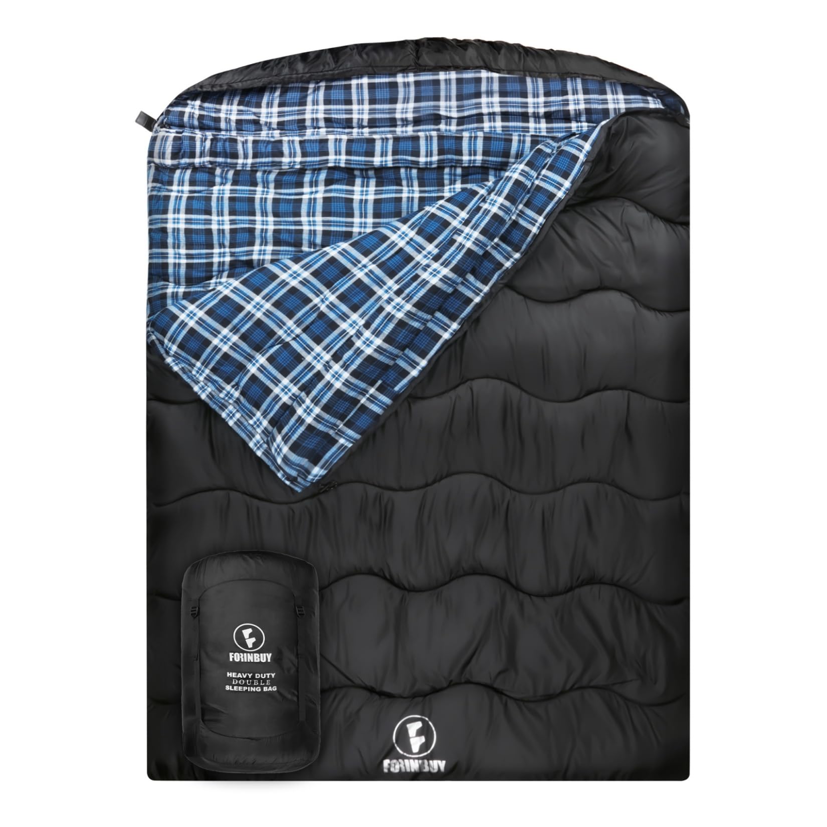FORINBUY Winter Cotton Flannel Double Sleeping Bag for Adults - 0 degree Queen Size 2 Person Sleeping Bag, Waterproof & Warm for Cold Weather, Ideal for Couples, Family Camping & RV Travel