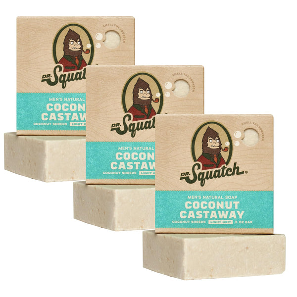 Dr. Squatch Natural Bar Soap for Men - Cold Process Soap with No Harmful Ingredients - Coconut Castaway (5 oz, 3-Pack)