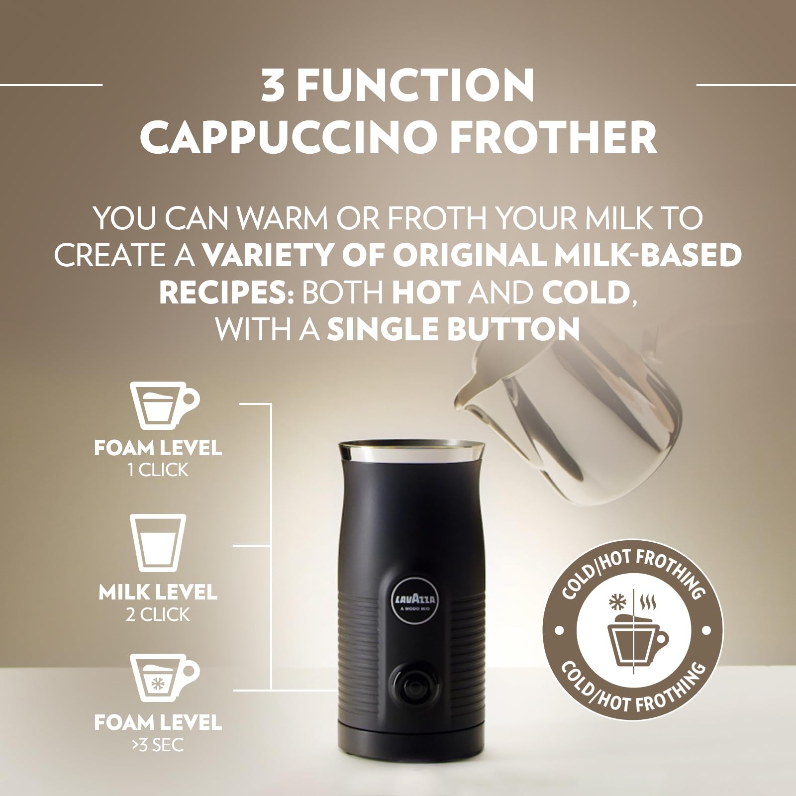 Lavazza A Modo Mio Milk Easy Frother, For Milk-based Recipe, Black