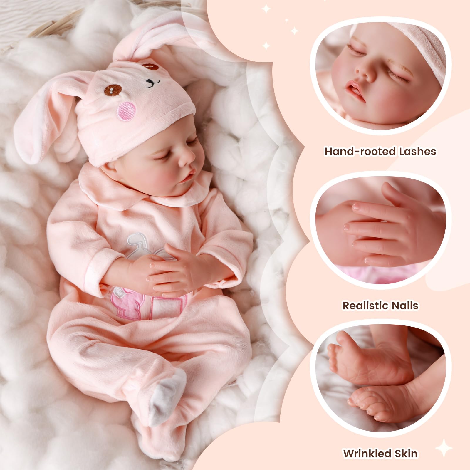 JIZHI Reborn dolls Age 3+ - 17-Inch Handmade Realistic Baby Dolls Soft Cloth Body with Toy Accessories, Reborn Baby Dolls Like a Lifelike Baby(Sleeping baby)