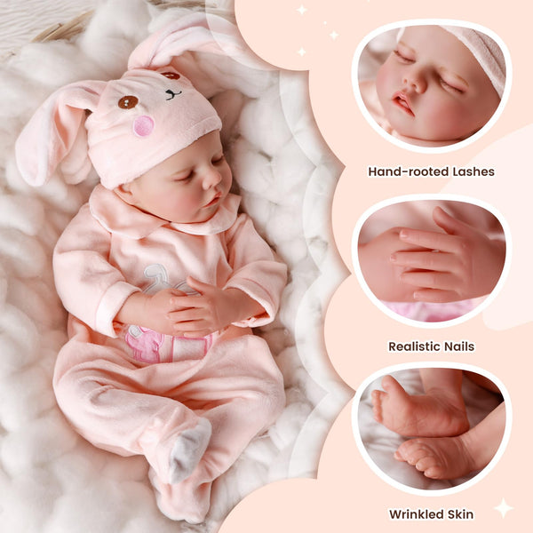 JIZHI Reborn dolls Age 3+ - 17-Inch Handmade Realistic Baby Dolls Soft Cloth Body with Toy Accessories, Reborn Baby Dolls Like a Lifelike Baby(Sleeping baby)