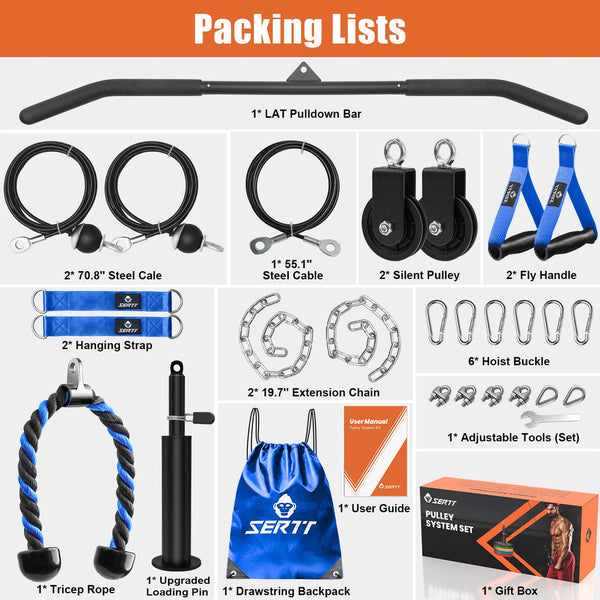 SERTT Home Gym Pulley System, Tricep Workout Pulley System for LAT Pulldown, Biceps Curl, Triceps, Shoulders, Back, Forearm Workout, Weight Cable