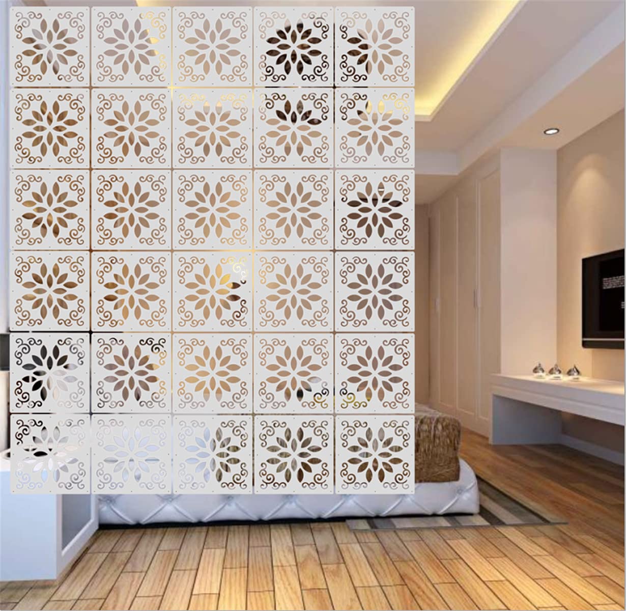 12Pcs/Set White Hanging Room Divider Screens DIY Panel Screens Partition Wall Dividers Room Decorative With All Accessories 29 x 29 cm (M7)