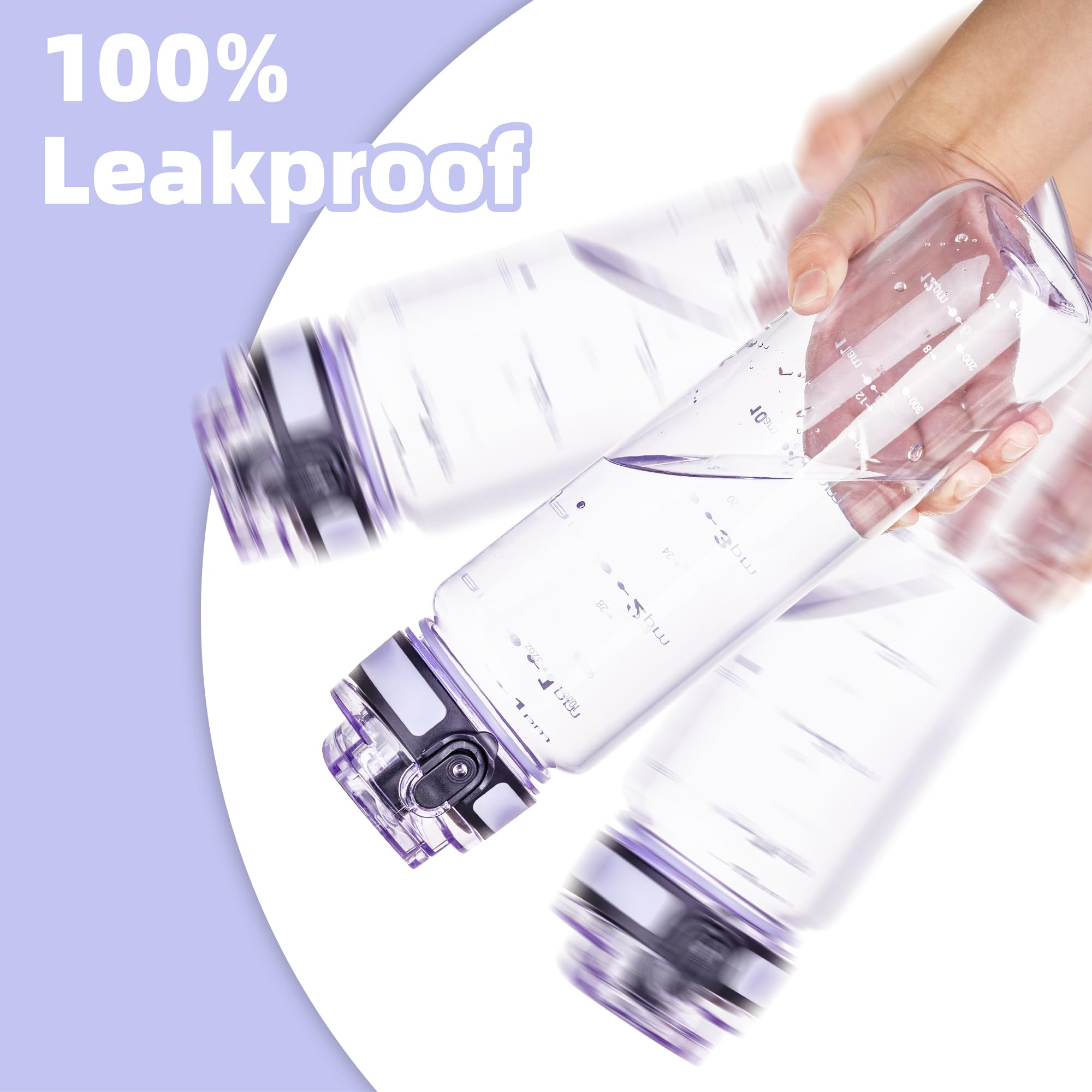 OLDLEY 1L/32oz Sports Water Bottle, 1000ml Motivational Drinks Bottle with Time Markings Leak Proof Drink & Lock Cover & No Straw, BPA Free for Adults Women Men Gym School Cycling Running Hiking