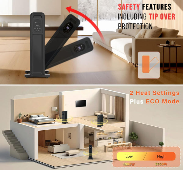 PureMate Oil Filled Radiator, 2500W/2.5KW - 11 Fin - Portable Electric Heater, 3 Power Settings, Adjustable Temperature and Thermostat, Thermal Safety Cut off & 24 Hour Timer