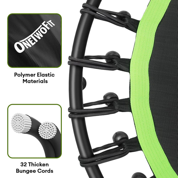 ONETWOFIT 42" Mini Trampoline, Rebounder Trampoline for Adults Silent Indoor Exercise Fitness Trampoline Bungee Rebounder Jumping Workouts 330LBS
