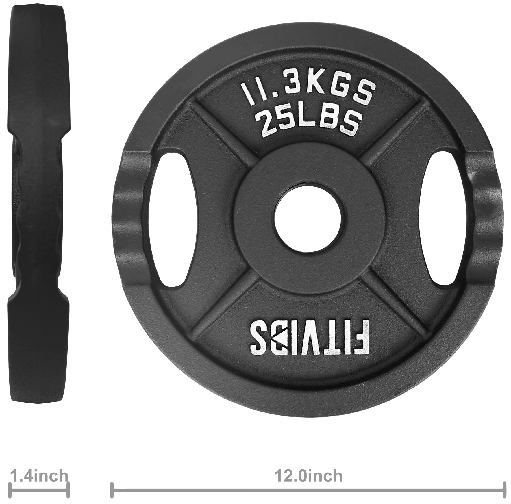 Signature Fitness Olympic 2-Inch Cast Iron Plate Weight Plate for Strength Training and Weightlifting, Two Hole Style, 25LB Pair