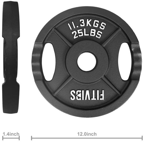Signature Fitness Olympic 2-Inch Cast Iron Plate Weight Plate for Strength Training and Weightlifting, Two Hole Style, 25LB Pair
