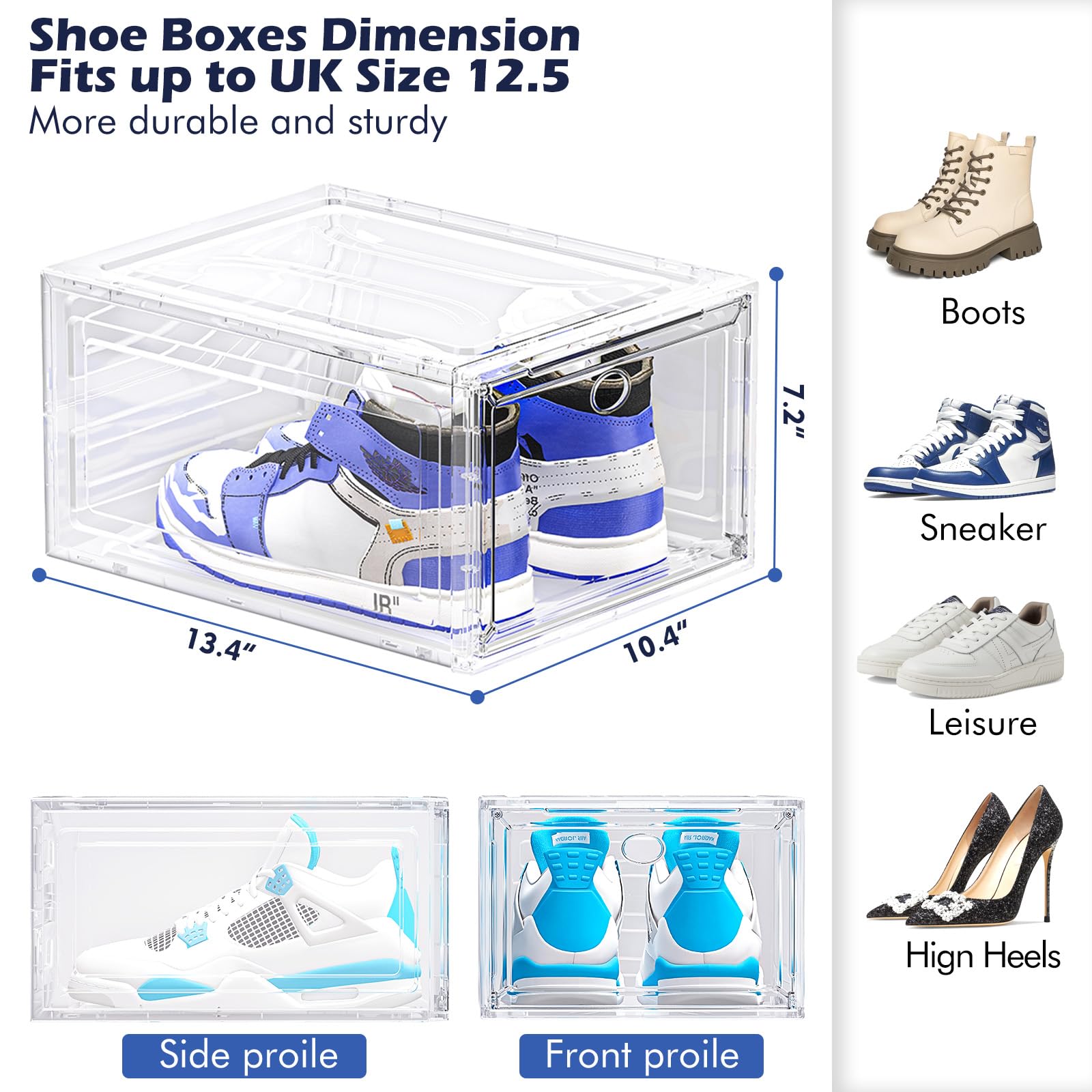 TidyTrove Shoe Storage Box, 9 Pcs Shoe Box Clear Plastic Stackable, Sturdy Foldable Shoe Organizer Containers with Magnetic Door for Women/Men, White