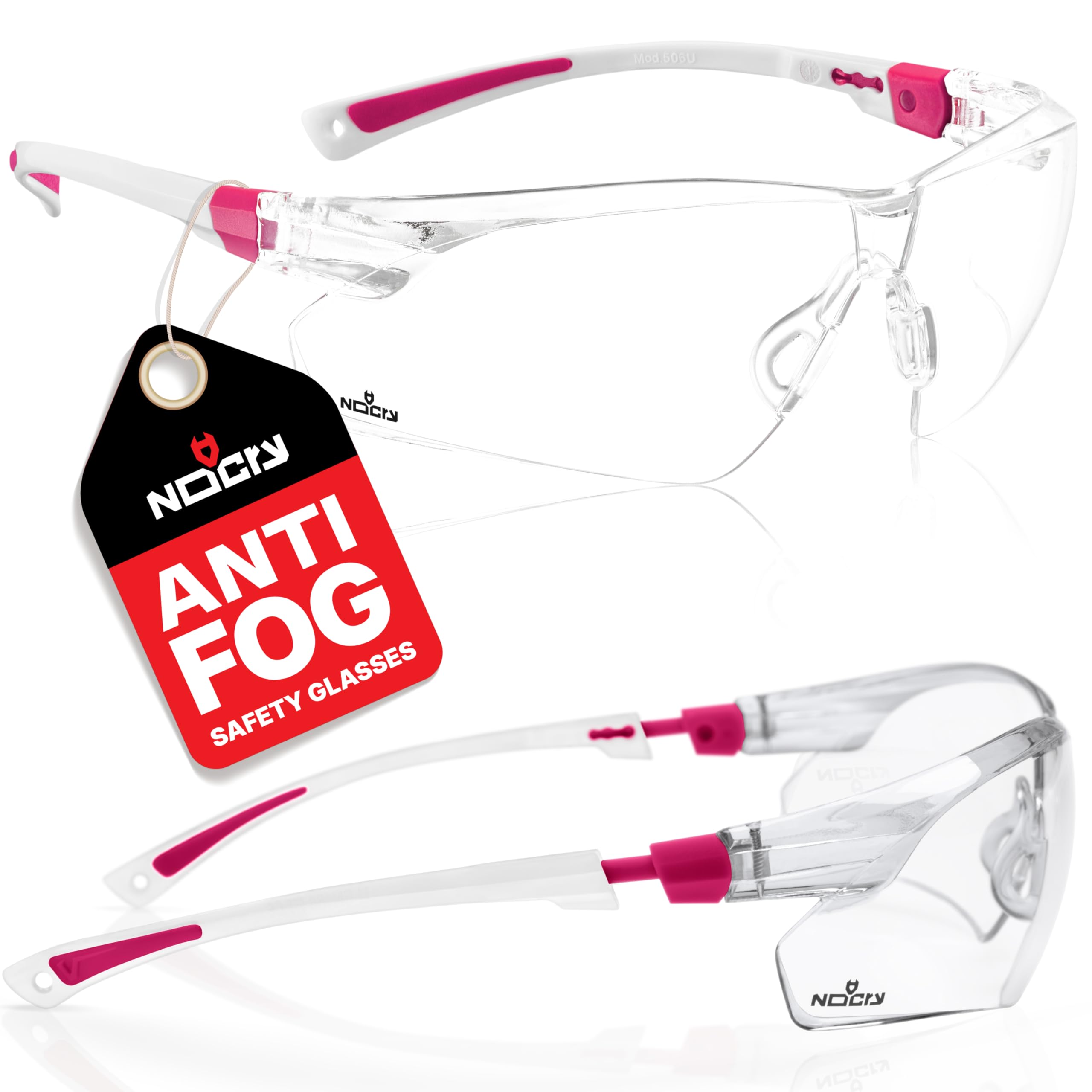 NoCry Clear Safety Glasses for Work with Anti Fog Scratch Resistant Wrap-Around Lenses and Non-Slip Grips, UV Protection. Adjustable Eye Protection Cycling and Squash Glasses with Black & Green Frames