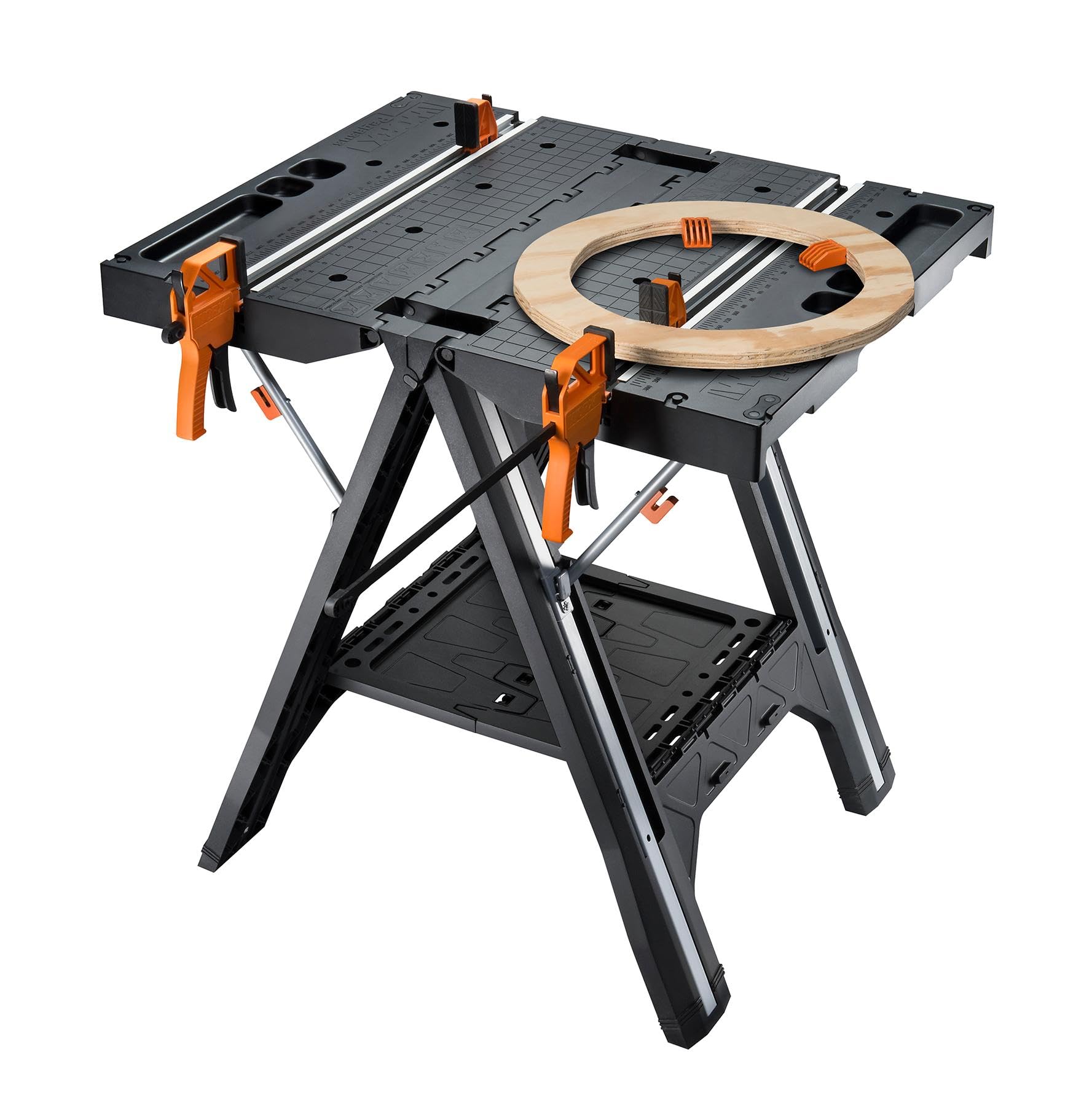 WORX Pegasus WX051 Versatile Multi Function Folding Work Table & Sawhorse with Quick Clamps and Holding Pegs, Portable and Lightweight Workbench, Perfect for Workshop and DIY Tasks