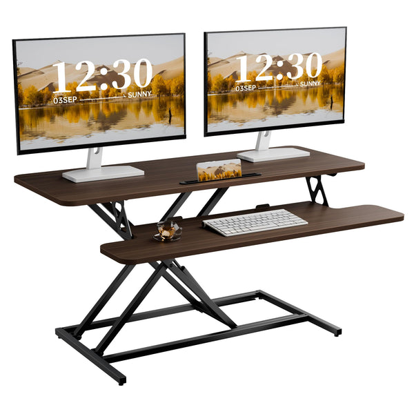 ERGOMAKER Height Adjustable Standing Desk Converter - 101cm (40 Inch) Wide Platform Tabletop Workstation - Quick Sit to Stand Desk Riser for Dual Monitors White