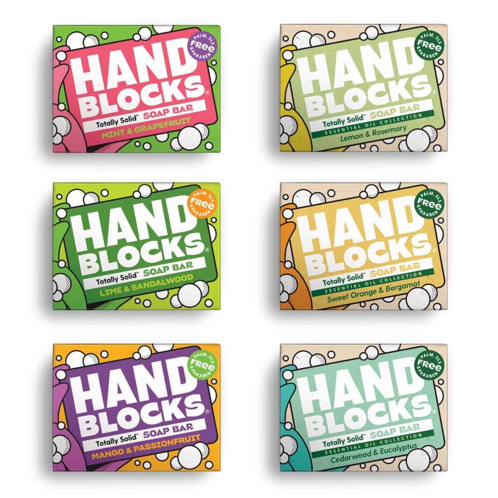 Hand Blocks: Mixed 6 Pack - Cold Processed Natural Soap Bars - Plastic, Palm, SLS, SLES & Paraben Free