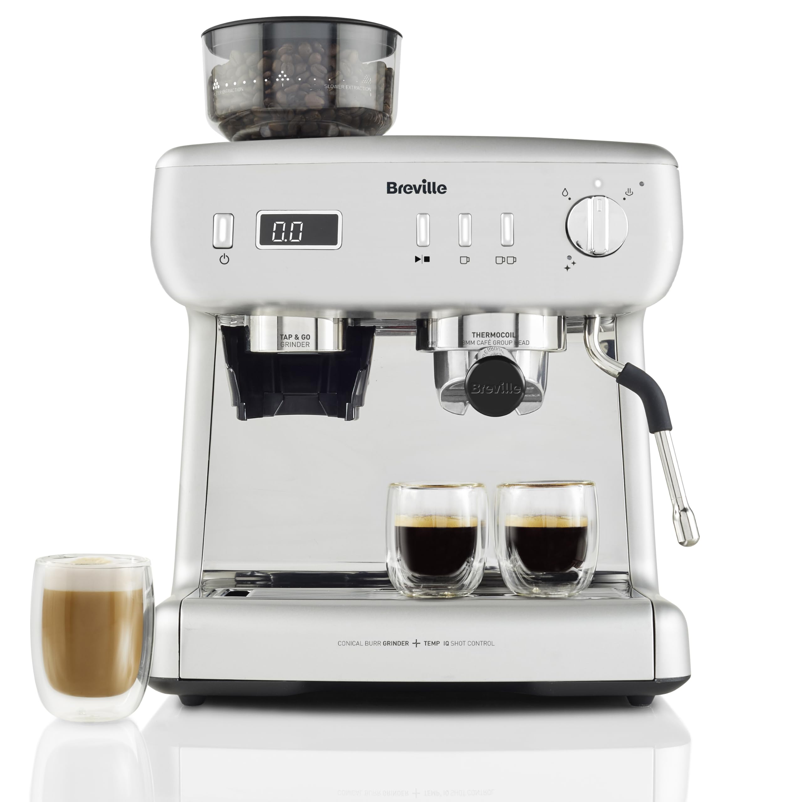 Breville Barista Max Espresso Machine | Latte & Cappuccino Coffee Maker with Integrated Bean Grinder & Steam Wand | 2.8 L Water Tank | 15 Bar Italian Pump | Stainless Steel