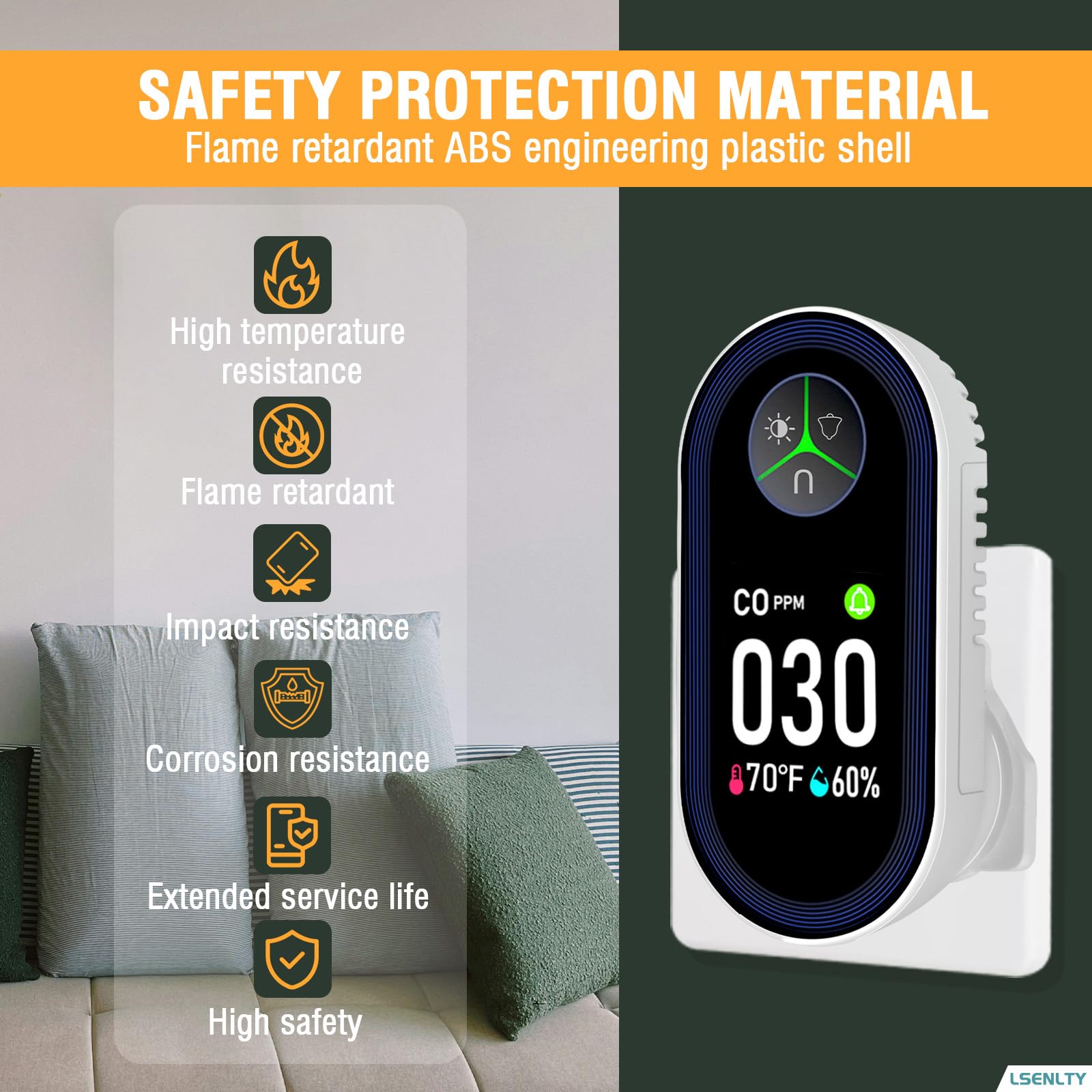 LSENLTY Upgraded Carbon Monoxide Detector Plug in Wall, Carbon Monoxide Detectors with HD Screen&Indicator Visual&Audible Alarm, 3-in-1 CO Detector(CO Gas Meter, Temp and Humidity) for Home RV Travel