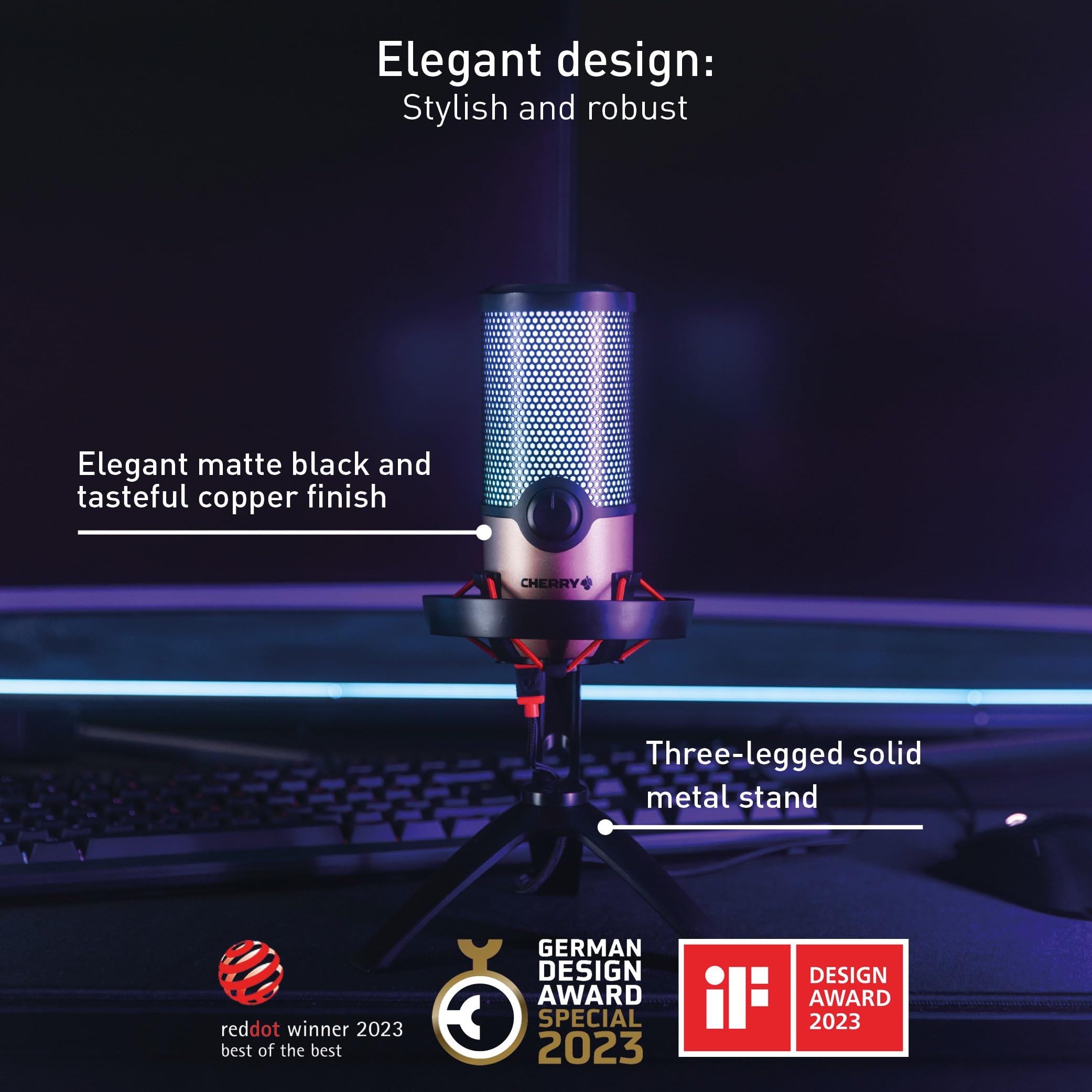 CHERRY UM 3.0, USB Microphone for Podcasts, Streaming, Home Office, Cardioid Characteristic, Headphone Connection, Compatible with PC/Mac/PS4/PS5, Black