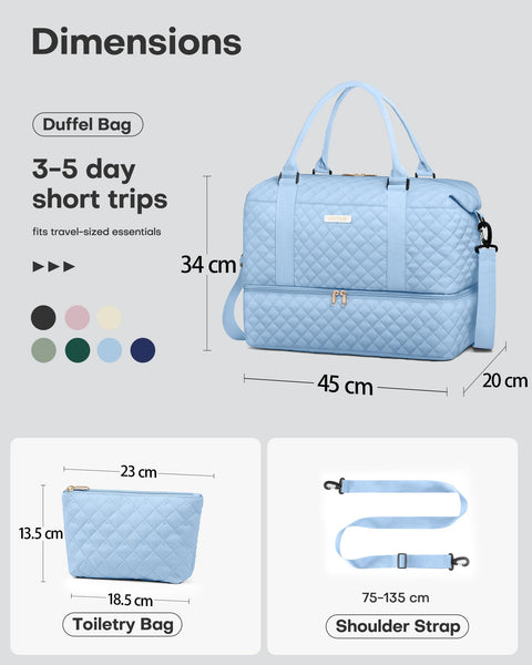 HOTOR Travel Bags for Women - Lightweight Overnight Holdall Bag, Large Carry on Luggage Weekend Bag with Shoe Compartment & Toiletry Bag, Travel Duffel Sport Gym Tote, Black, 34.0 x 45.0 x 20.0 cm