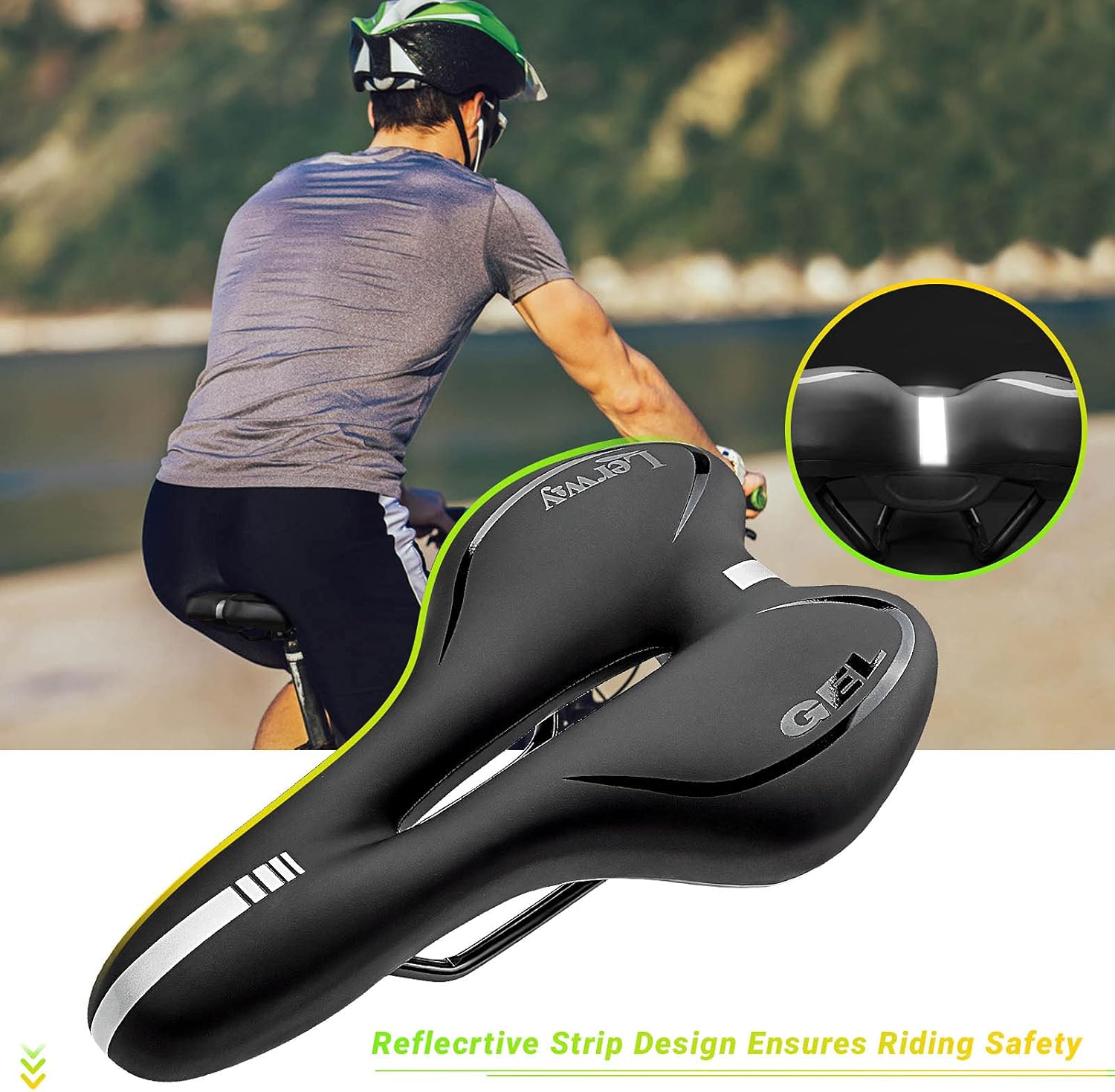 LERWAY Mountain Bike Saddle,Comfortable Bike Seat,Gel Bicycle Saddle,Waterproof Black Memory Sponge Cycling Seat,Breathable PU Leather Cycling Saddle