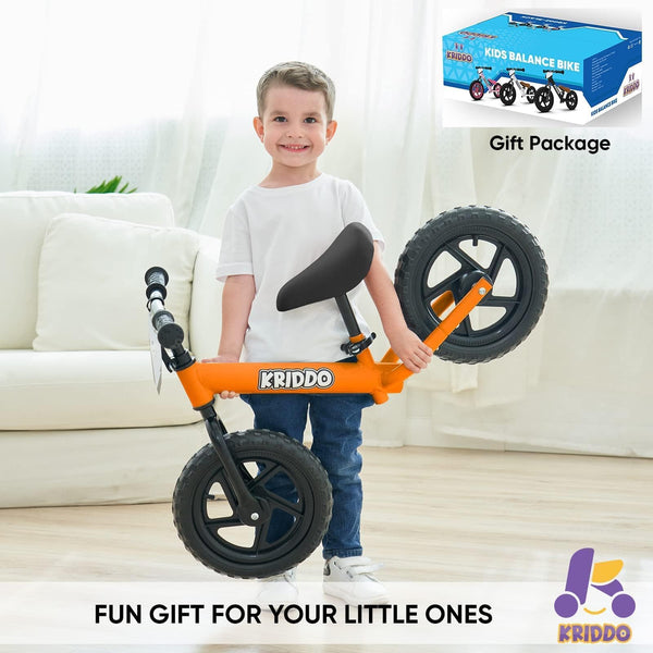 KRIDDO Toddler Balance Bike 2 Year Old, Age 18 Months to 5 Years Old, 12 Inch Push Bicycle with Customize Plate (3 Sets of Stickers Included), Gift Bike for 2-3 Boys Girls, Blue