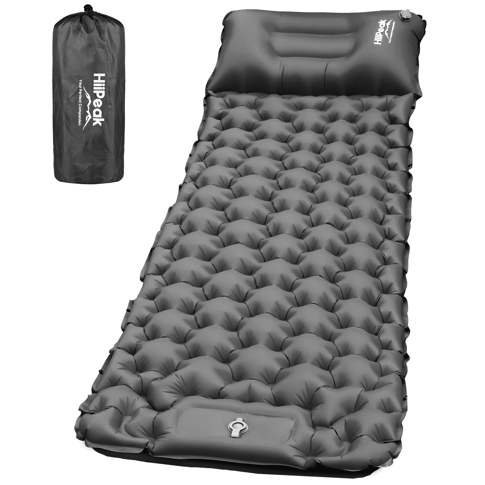 HiiPeak Camping Sleeping Pad, Ultralight Camping Mat with Pillow Built-in Foot Pump Inflatable Sleeping Pads Compact for Backpacking Hiking Traveling Tent (Gray)