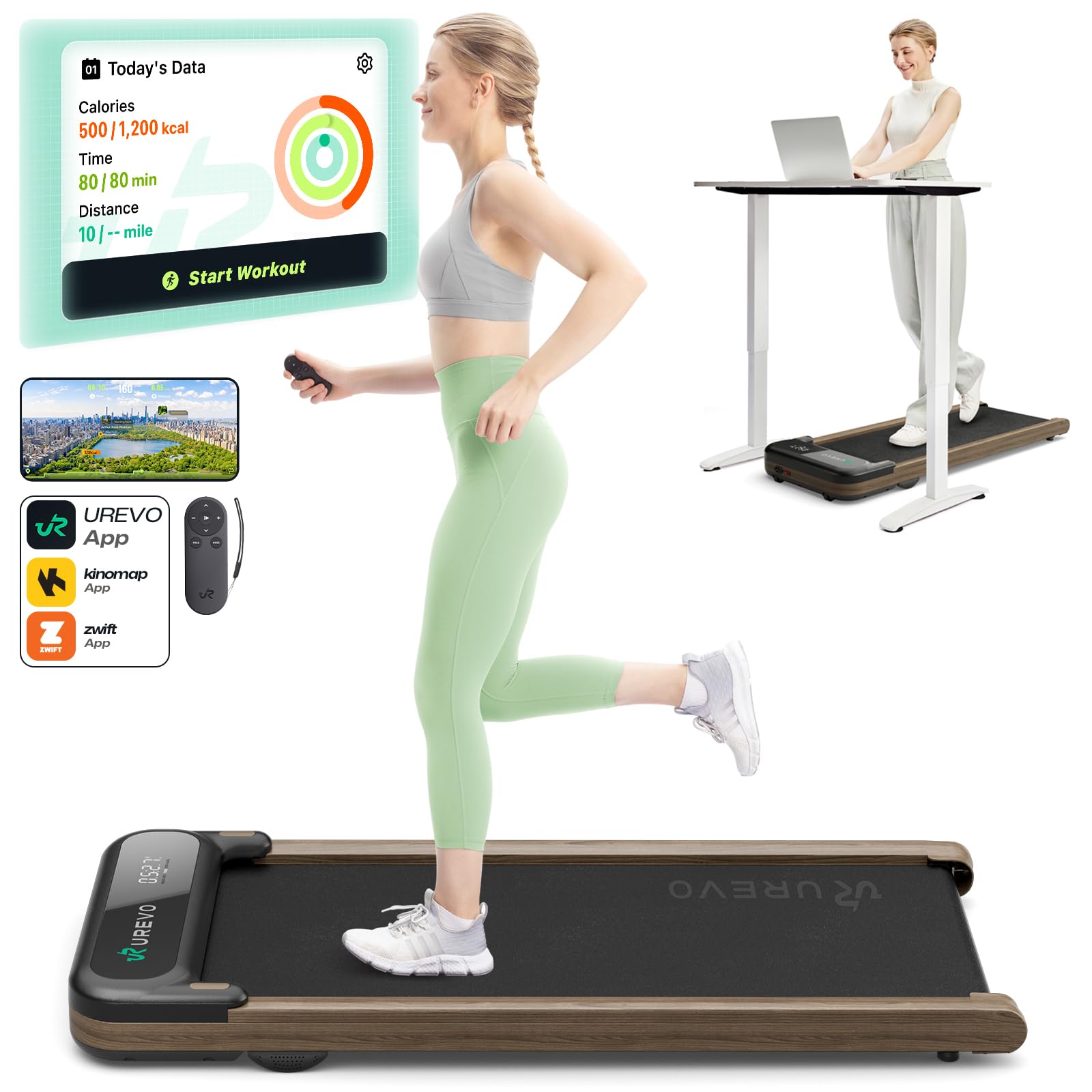 UREVO Smart Walking Pad, Compact Under Desk Treadmill with Double Shock Absorption, Quiet Operation, Workout APP with Track Insights and MIIT Mode, Plug and Play, Remote or APP Control for Home Office