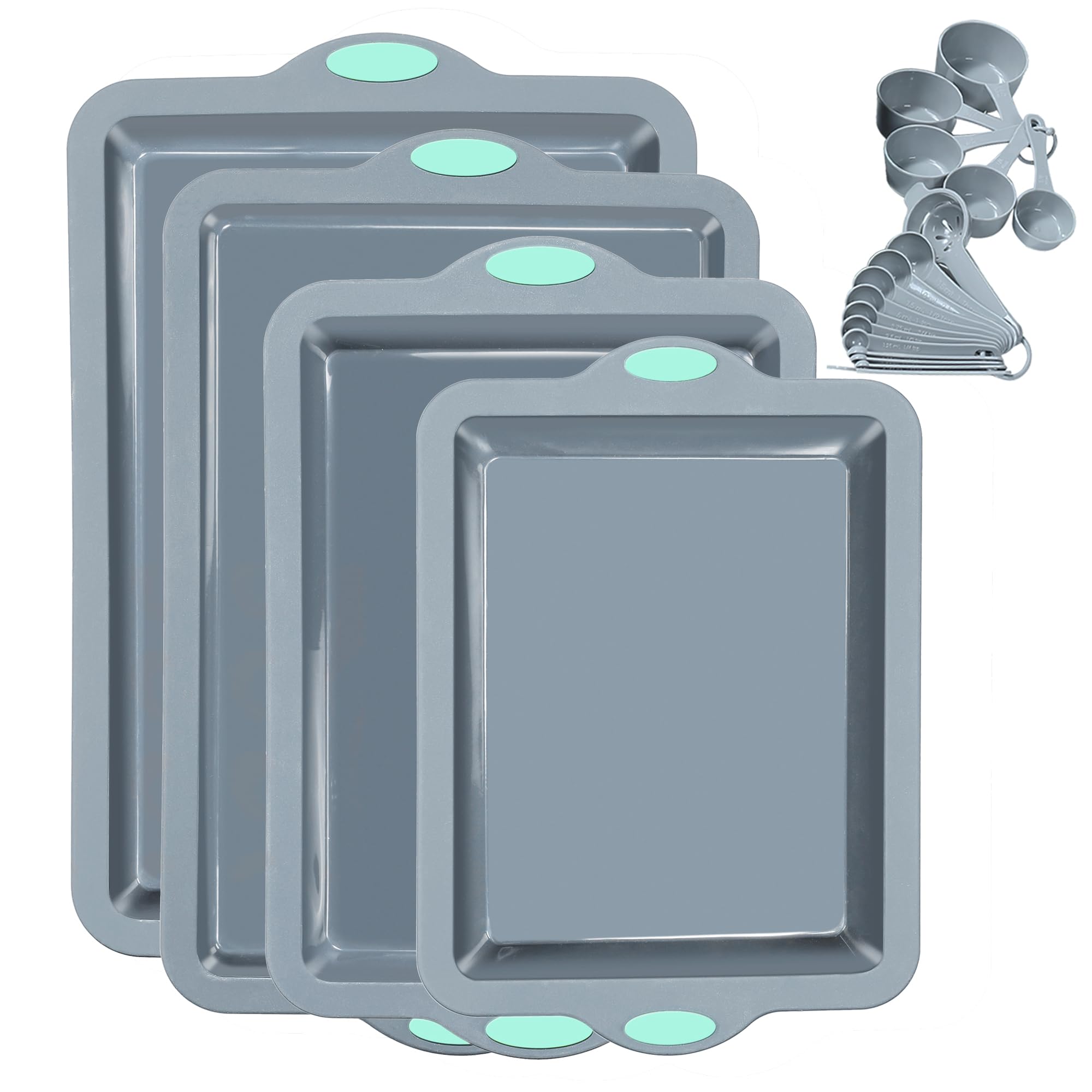 To encounter Silicone Baking Pans Set, 4 Pieces Nonstick Bakeware Set with Baking Pans, Baking Sheets, Cookie Sheets, Cake Pan with Metal Reinforced