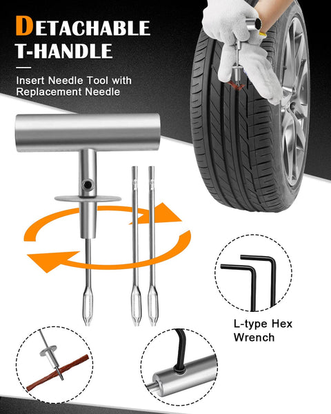 MAIKEHIGH Heavy Duty Tyre Puncture Repair Kit, 69Pcs Tubeless Car Tyre Plug Set for Auto, ATV, Truck, Tractor, Motorcycle, Off-Road (Blue)