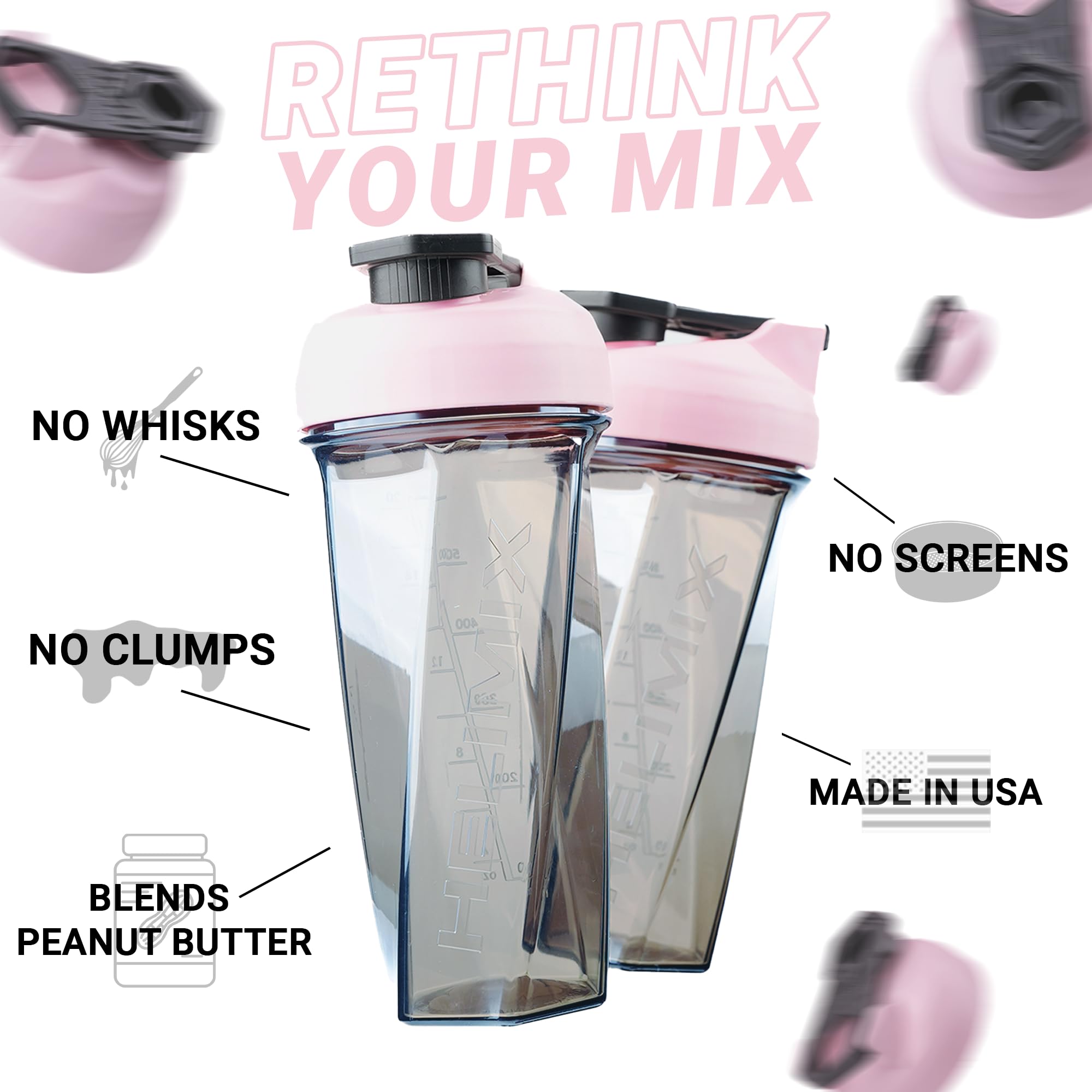 Helimix 2.0 Vortex Blender Shaker Bottle 828 ml - No Blending Ball or Whisk - USA Made - Portable Pre Workout Whey Protein Drink Cup - Mixes Cocktails Smoothies Shakes - Top Rack Safe