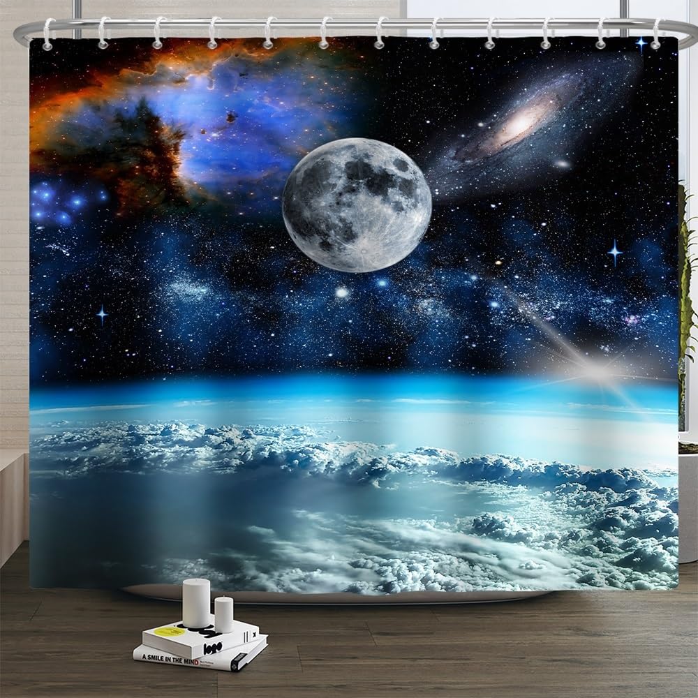 Xiaoterna Galaxy Shower Curtain Outer Space Universe Nebula Starry Sky Bathroom Curtain Galaxy Stars in Space Celestial Astronomic Planets Waterproof