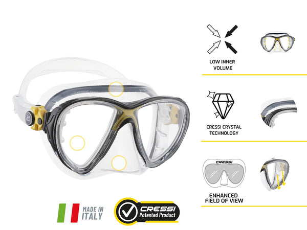Cressi Big Eyes Evolution Plus Kappa Ultra Dry Combo Diving Set (Made in Italy), Clear/Black