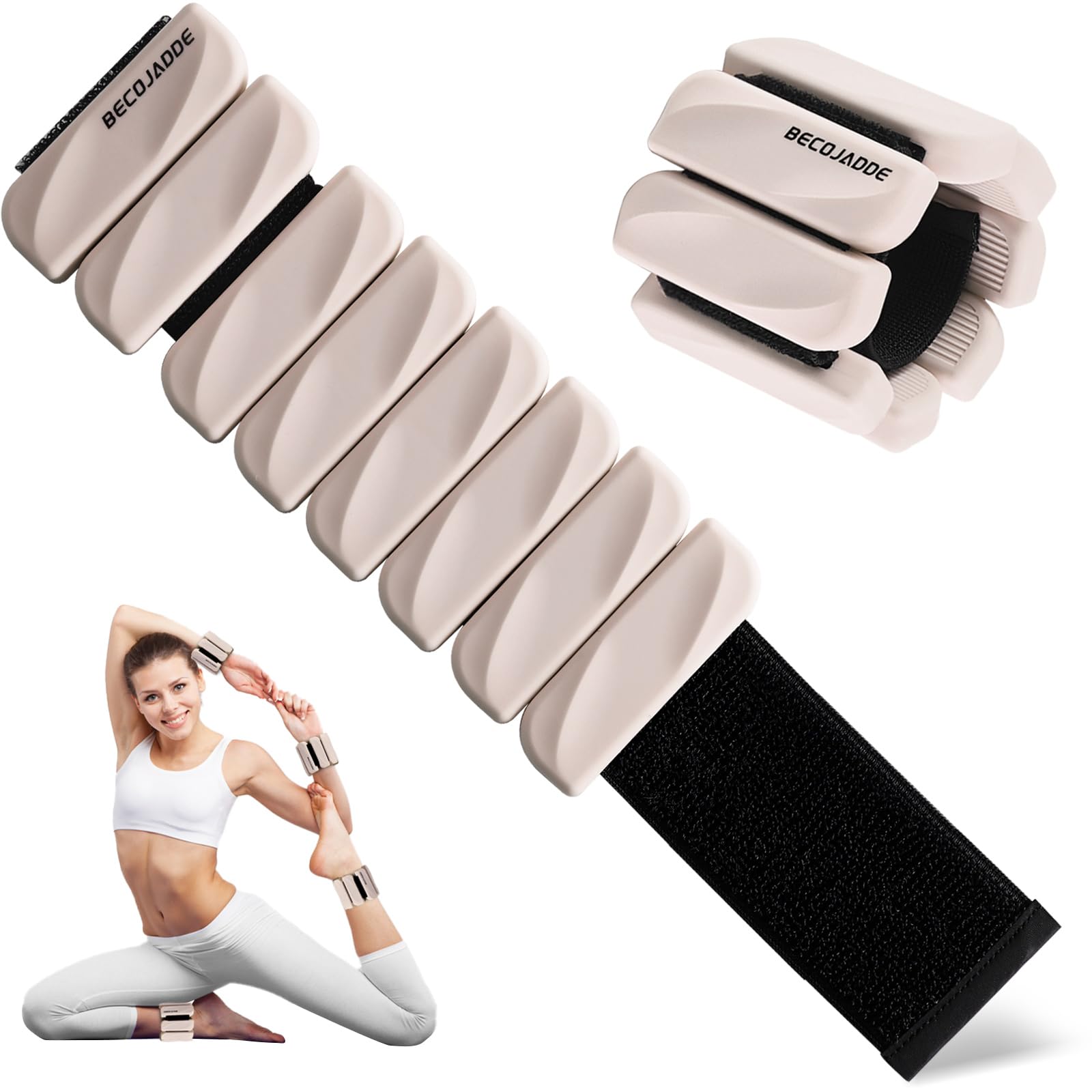 BECOJADDE Ankle Weights for Women Men Set of 2 (0.9 Kg Each) Adjustable Wrist Weights Bracelet for Home Gym Weighted Wristbands Leg Arm Weights for