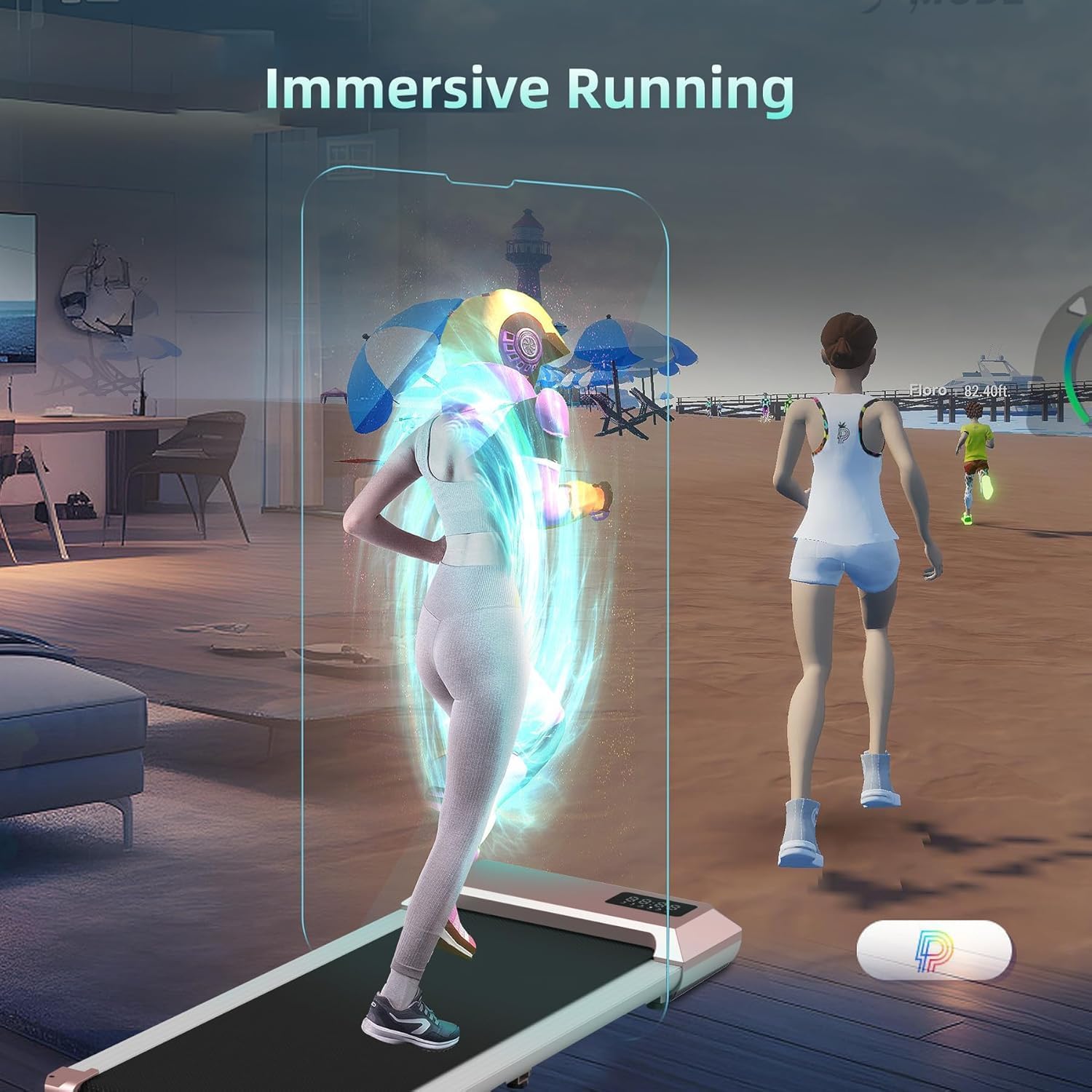 Superun Walking Pad Raceable 2.5HP APP Control Under Desk Treadmill 136KG Capacity Portable Walking Machine for Home with Training Courses and Multi-Runner Races