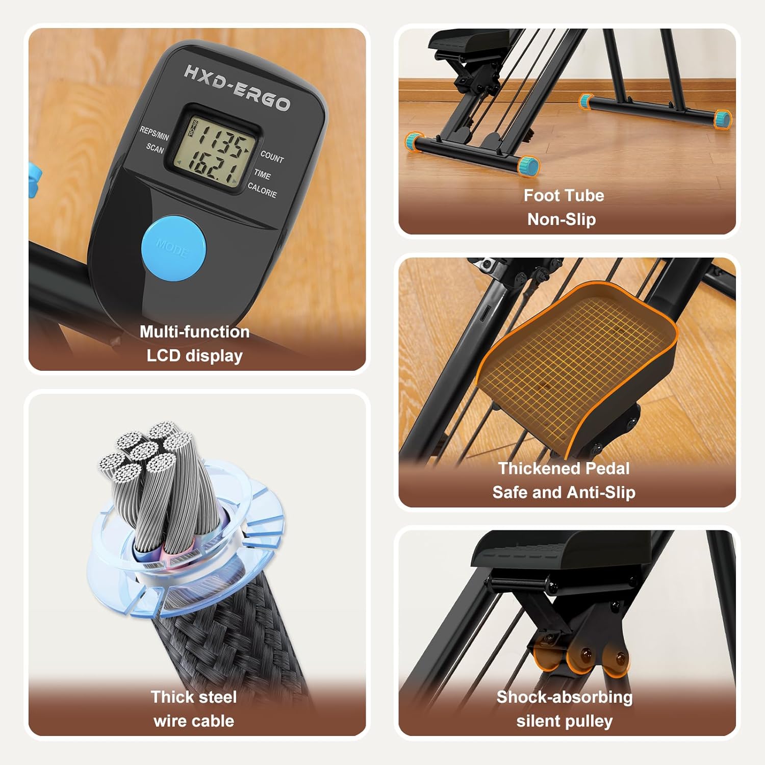 HXD-ERGO Vertical Climber Exercise Machine for Home Gym, Compact Foldable Stair Stepper Fitness Equipment with 310LBS/140kg Loading Capacity, Adjustable Handlebars, Extended Step Range