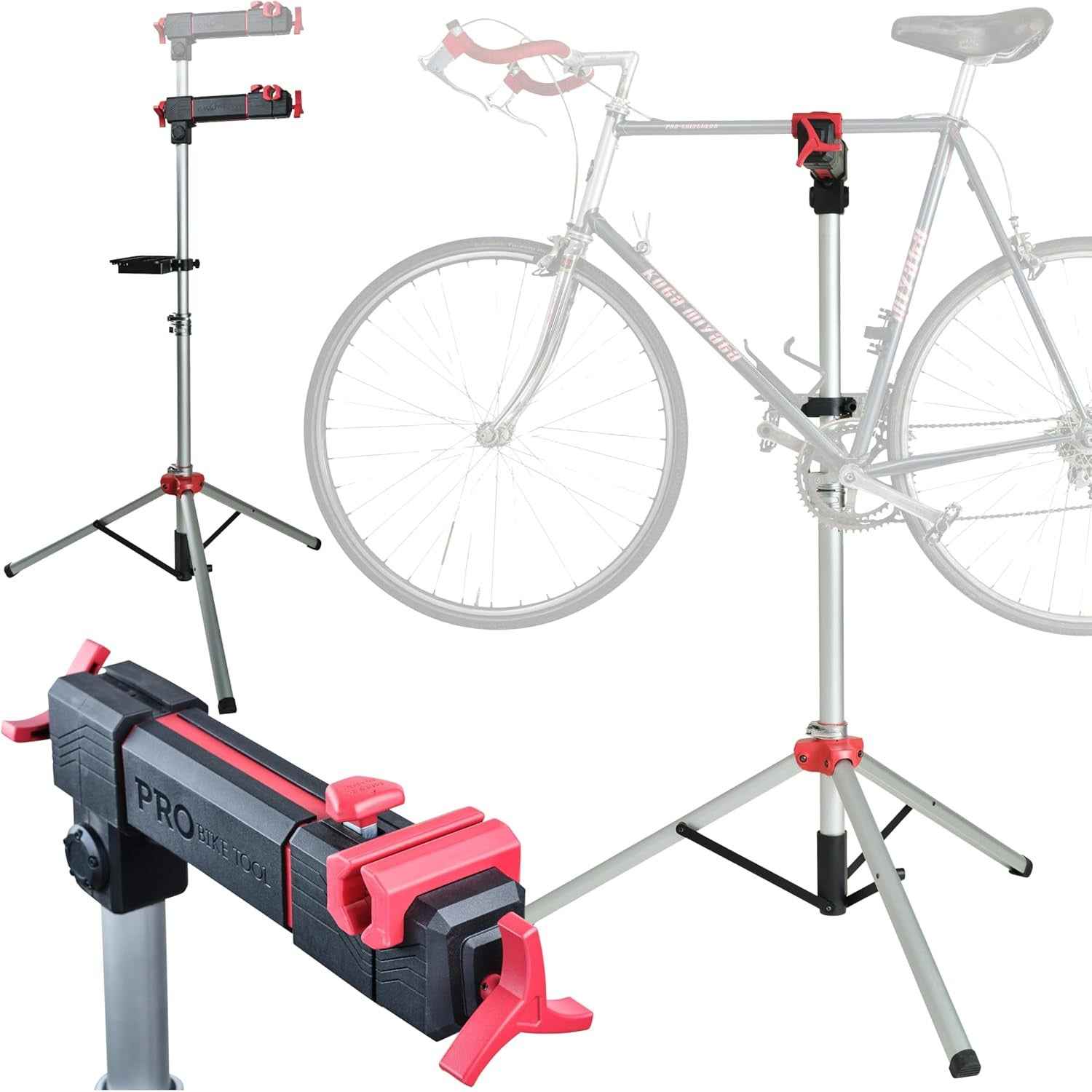 Bike Repair Stand Adjustable Metal Workstand with Bag Silver Red PRO BIKE TOOL