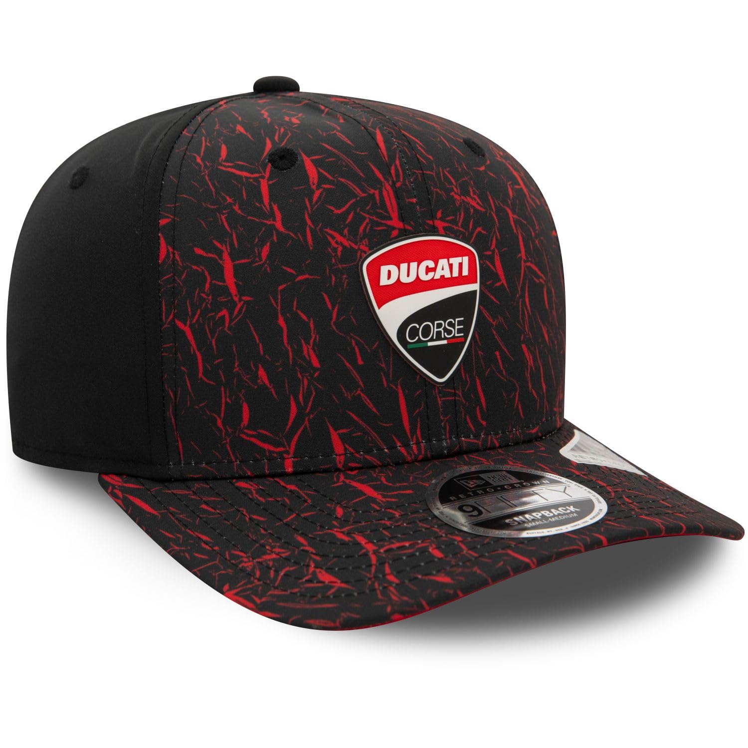 New Era Adult's 9Fifty Crinkle AOP Ducati Motor Logo Baseball Cap Hat Black