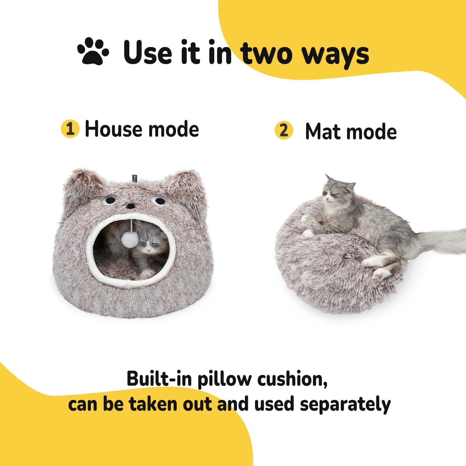 CATISM Cat Cave Cat Bed Washable Cat Sleeping Place for Cats Plush Pet Cat Pillow Cat House Cat Cushion Fluffy Kitten Puppy Cuddly Bed Pet Bed