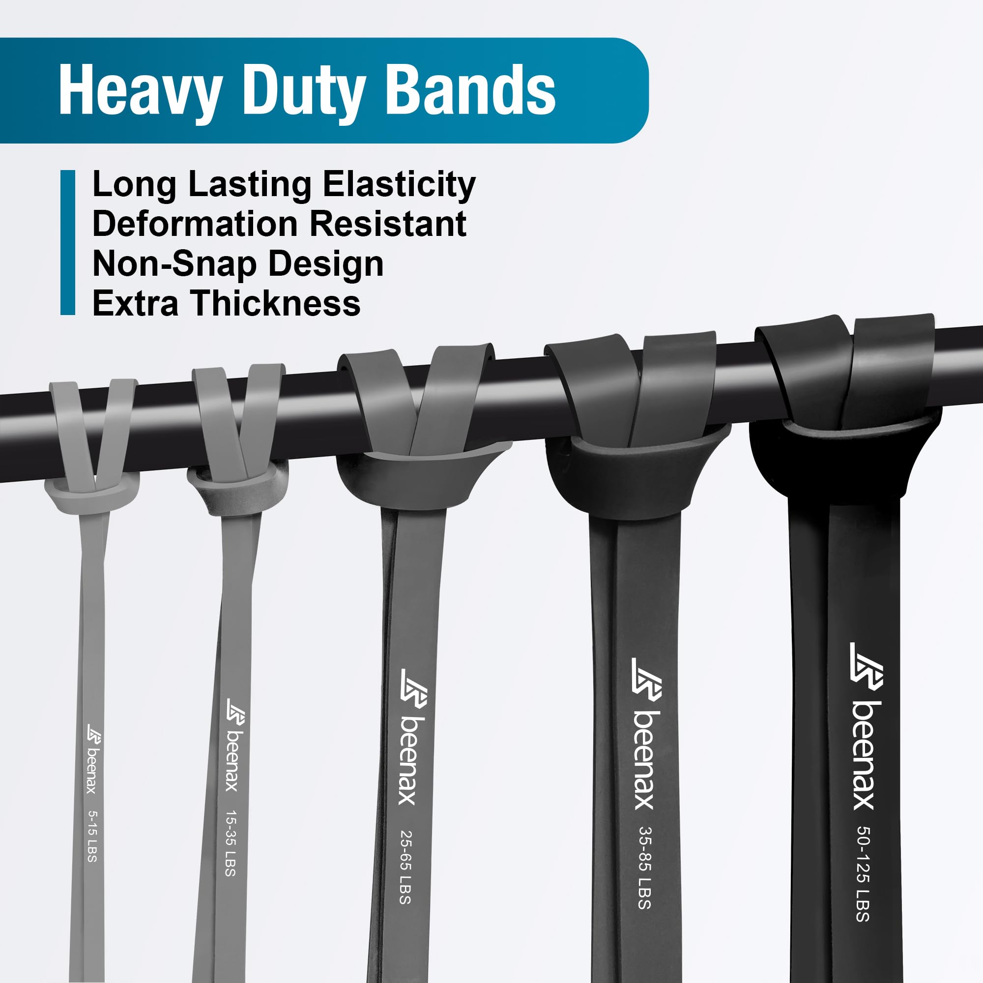 Beenax Resistance Bands Pull Up Assist Bands Set - Thick, Heavy Different Levels Workout Exercise Bands for CrossFit, Powerlifting, Muscle and